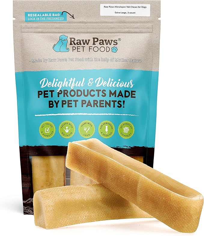 Raw Paws Himalayan Yak Chews for Dogs, Extra Large (3 Pack) - Packed in USA - Tibetan Yak Cheese Dog Chews for Medium to Large Breeds - Hard Milk Dog Chew Bones - Single Ingredient - Long Lasting-Mewly Pet