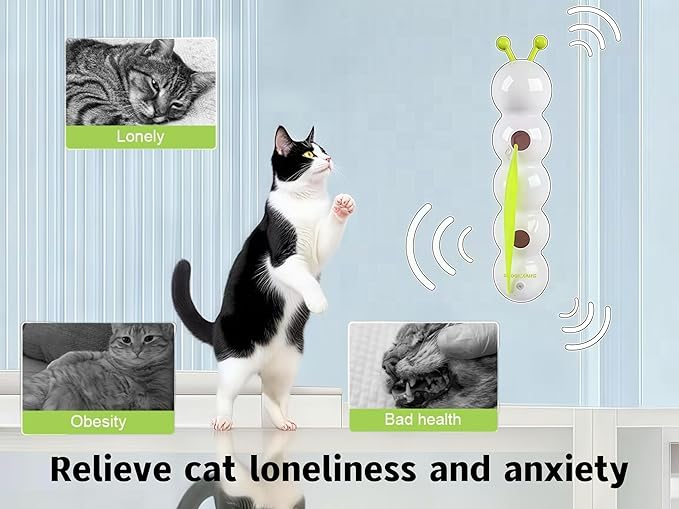 Interactive Cat Feather Toy, Automatic Fluffy Cat Teaser, Whack-a-Mole Cat Toy, USB Rechargeable, Wall-Mounted, with Suction Cup, Perfect for Indoor Cats-Mewly Pet