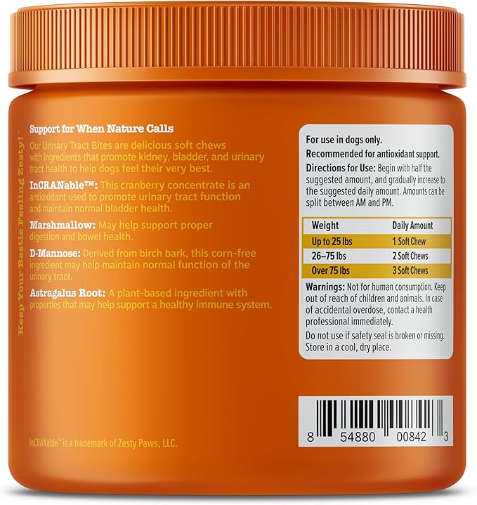 Zesty Paws Cranberry Supplement for Dogs - Bladder Control for Dogs - Urinary Tract Support - Cranberry Chews with D-Mannose, Vitamin B6 & L-Arginine - Immune & Gut Support - Bacon - 90 Count-Mewly Pet