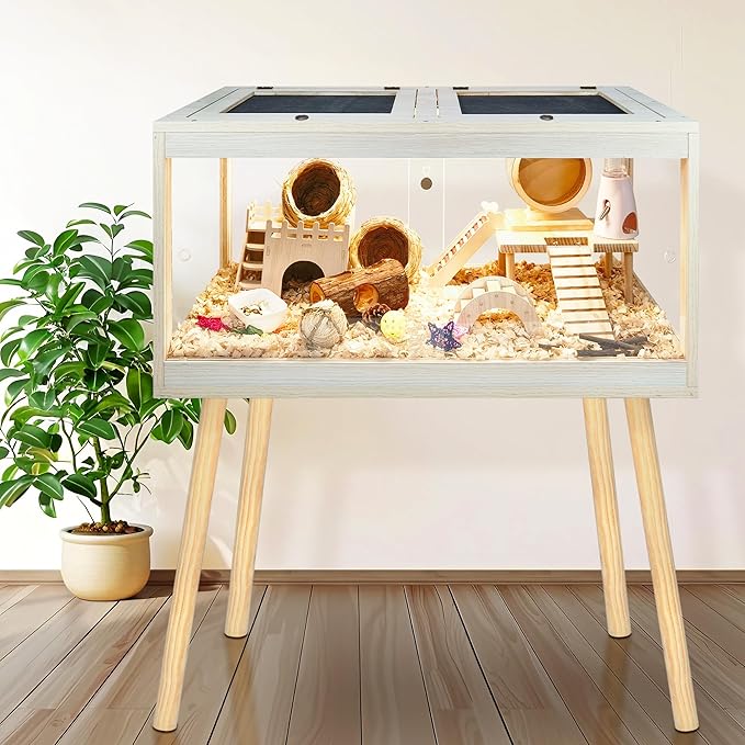 Prolee Hamster Cage Chewproof, Mice and Rat Habitat with Transparent Sides, Hamster House with Openable Mesh Top, Solid Built with Lock Design and Leg Stand, 40" Wide-Mewly Pet