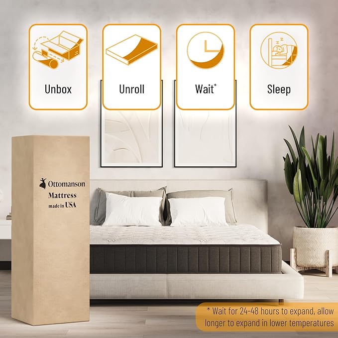 Ottomanson King 9" Hybrid Mattress - Medium-Firm Support - Made in USA - Individually Pocketed Coils & CertiPUR-US Foam - Fiberglass-Free - Bed in a Box