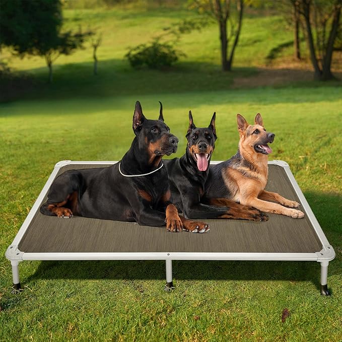 Veehoo Chew Proof Elevated Dog Bed - Cooling Raised Pet Cot - Silver Aluminum Frame and Durable Teslin Mesh Fabric, Unique Designed No-Slip Feet for Indoor or Outdoor Use, Brown, XX-Large, CWC2003-Mewly Pet