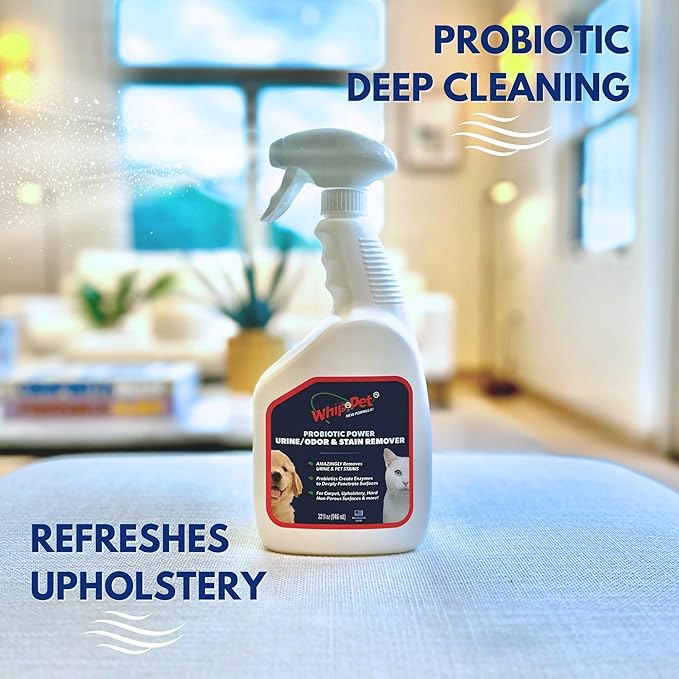 Whip-Pet Pet Odor Eliminator and Stain Remover -Professional Strength Enzymatic Cleaner for Dog Urine and Carpet Odor Eliminator - Pet Odor Remover, 32OZ-Mewly Pet