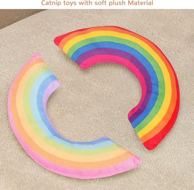 Cat Toys Rainbow Pillows, Catnip Toys for Indoor Cats Kitten, Soft and Durable, Interactive Cat Nip Chew Teeth Toy Kitty Kicker Toys 2 Pack-Mewly Pet