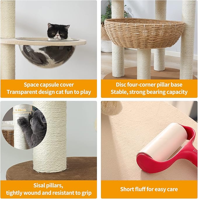 Modern Cat Tree Tower for Large Cats, Real Natural Sisal Luxury Cat Condo, Manual Hand Woven Wood Cat Tower, Indoor Cat Scratching Tree, New Cat Condo Lover Gift-Mewly Pet