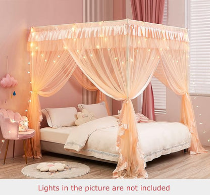 Mengersi Canopy Bed Curtains for Girls Kids - Bed Canopy for Girls Bed Drapes Mosquito Net - Cute Princess Bedroom Decoration Accessories(Full, Peach)