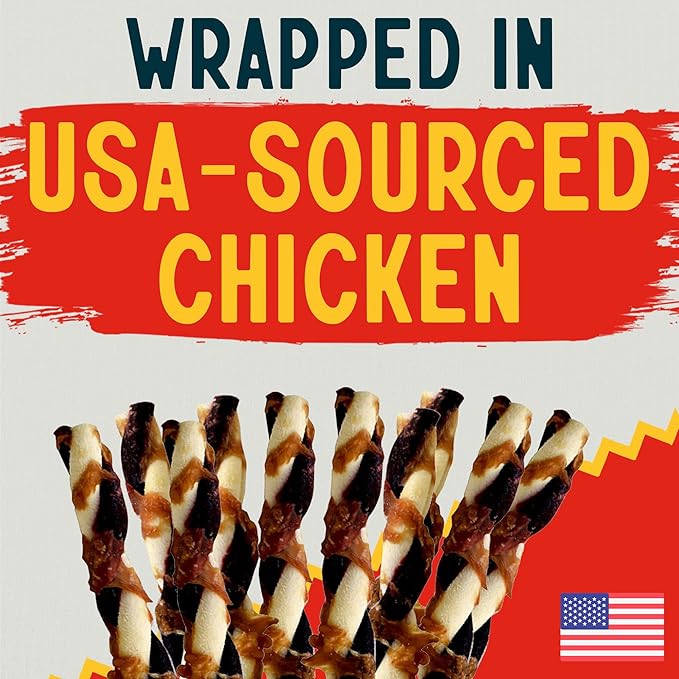 Canine Chews 5" Triple Flavor Rawhide Stick Twists for Small Dogs Dog Treat Dental Stick Chicken, Pork, Beef Flavor Chew Toy (100 Pack)-Mewly Pet