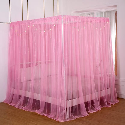 Akiky Bed Canopy Panels Canopy Bed Curtains with Lights for Girls Boys Adults,Home Decoration Set of 8 Panels (Full/Queen, Pink)