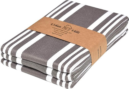 Urban Villa Kitchen Towels 100% Cotton Pack of 3, Highly Absorbent Quick Drying Super Soft Premium Dish Towel for kitchen with Hanging Loop Hand & Tea Towels - 20x30 Inch, (Dove Grey & White, Striped)