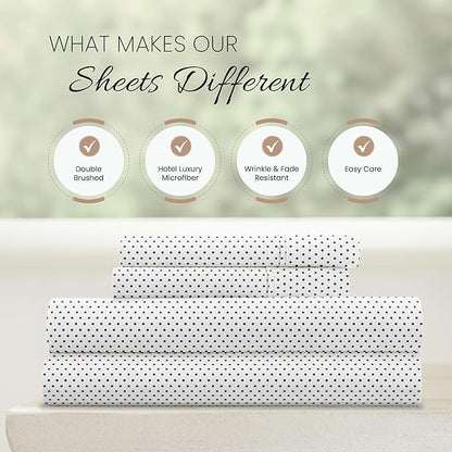 Linen Market Double-Brushed Patterned Microfiber Full Sheet Set 4 Piece – Oeko-TEX Certified Ultra Soft & Wrinkle-Free - 16" Deep Pocket Sheets - Easy Care Full Size - Stippled Gray