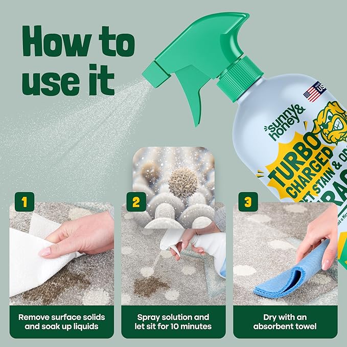 Sunny & Honey Enzyme Carpet Cleaner Spray - 32 Fl Oz, Spring Mint - Pet Urine Remover & Odor Eliminator - Stain Remover-Mewly Pet