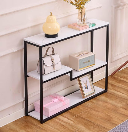 loglus Console Table for Entryway, Faux Marble MDF Sofa Table with Golden Frame (Multilayer, Black Frame)