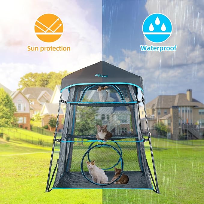 X-Large Catio Outdoor Cat Enclosure,3-Tier Spacious Outdoor Cat Tent for Indoors and Outdoors,Portable and Foldable Kitty Enclosure,Two Doors Design can Assemble More Shapes (Patented)-Mewly Pet