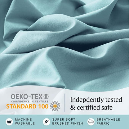 LuxClub 3 PC Sheet Bed Sheets Deep Pockets Wrinkle Free-Kids-Fitted Sheets Machine Washable Hotel Bedding Silky Soft - Aqua Twin XL