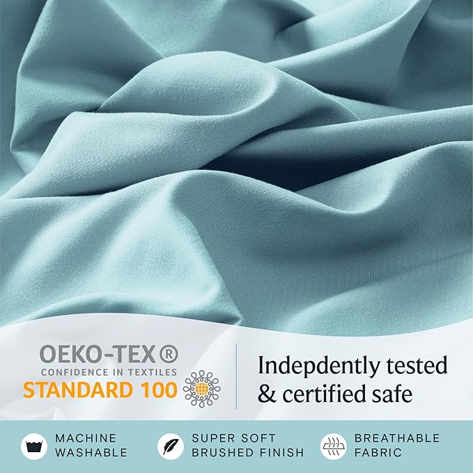 LuxClub 3 PC Sheet Bed Sheets Deep Pockets Wrinkle Free-Kids-Fitted Sheets Hypoallergenic Anti-Bacteria Machine Washable Hotel Bedding Silky Soft - Aqua Twin