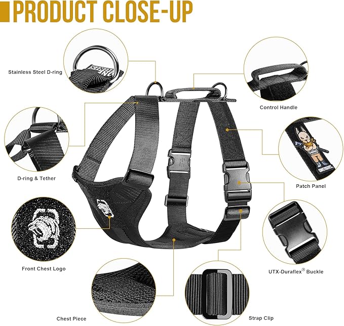 OneTigris Dog Safety Vest Harness, REX Car Use Dog Harness Adjustable Pet Harness with Leash for Medium Large Dogs(Black,M)-Mewly Pet