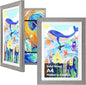 KINLINK A4 Kids Art Frames Set of 2, Solid Wood Kids Artwork Frames Changeable with Acrylic Front Opening Holds 150 Pictures 8.3x11.7, Art Frame for Kids Artwork with Mat or without Mat, Grey