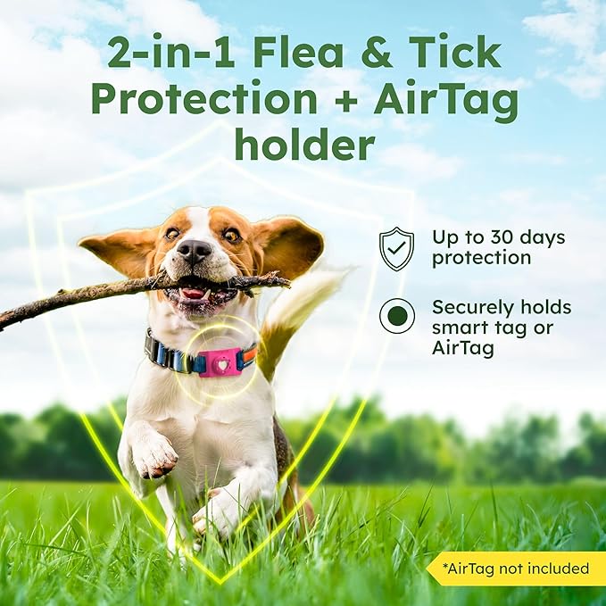 BugMD Paw Guardian Flea & Tick Pendant (3-Pack) with AirTag Holder – Plant-Based Flea & Tick Prevention for Dogs – Pet Collar Tag & GPS Tracker Holder for Dogs – Pink-Mewly Pet