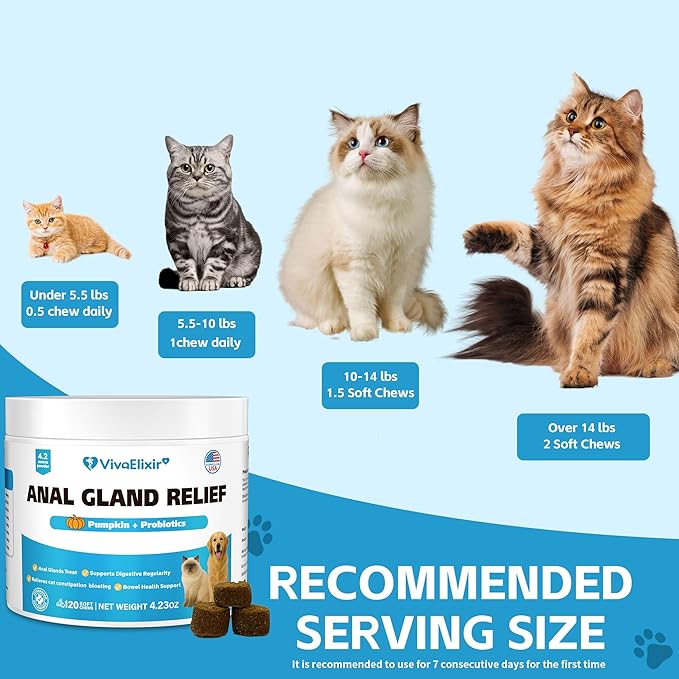 Cat Constipation Relief - Chewable Tablets - with Pumpkin, Psyllium Husk, Prebiotics & Probiotics - Supports Gut Hydration, Bowel Regularity & Immune Health - 120 Tablets-Mewly Pet