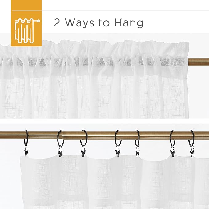 RYB HOME Long Semi Sheer Curtains for Living Room 120 inches Long, Thick Woven Fabric Durable Privacy Protection Drapes for Sliding Glass Door, White, W 52 x L 120 Inch, 1 Pair