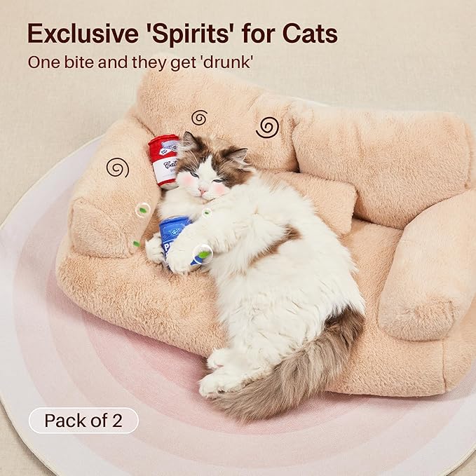 Potaroma Beer-Simulation Cat Toys 2Pcs Catnip Crinkly Sound Toy, Durable Kitten Bite Kicker Toys, Indoor Feline Exercise 4.0 Inches for All Breeds-Mewly Pet