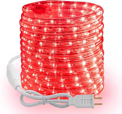 Brizled Rope Lights Outdoor, 18ft 216 LED Red Christmas Rope Lights Connectable, 120V Plugin Red Christmas Light Waterproof Clear Tube Lighting Indoor for Xmas Patio Garden Party Home Decorations