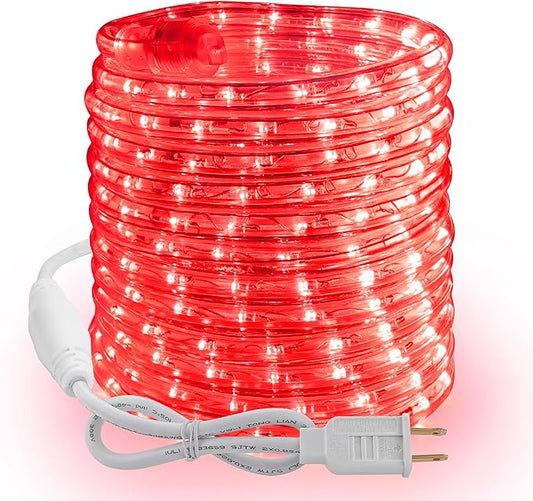 Brizled Rope Lights Outdoor, 18ft 216 LED Red Christmas Rope Lights Connectable, 120V Plugin Red Christmas Light Waterproof Clear Tube Lighting Indoor for Xmas Patio Garden Party Home Decorations