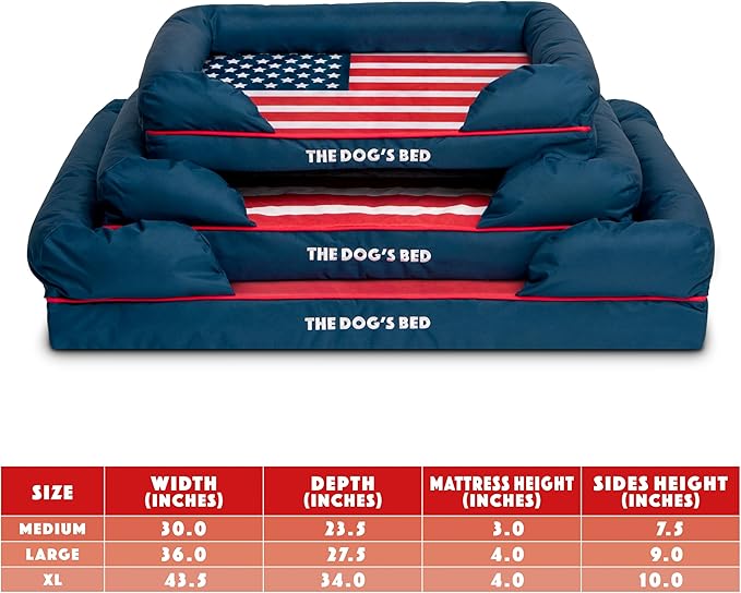 The Dog’s Bed, Medium Blue Oxford with Red Trim USA Flag Dog Bed with Central Flag 30x23.5, Memory Foam, Pain Relief, Post Surgery, Waterproof Washable Cover Cover, Veterinary Approved-Mewly Pet