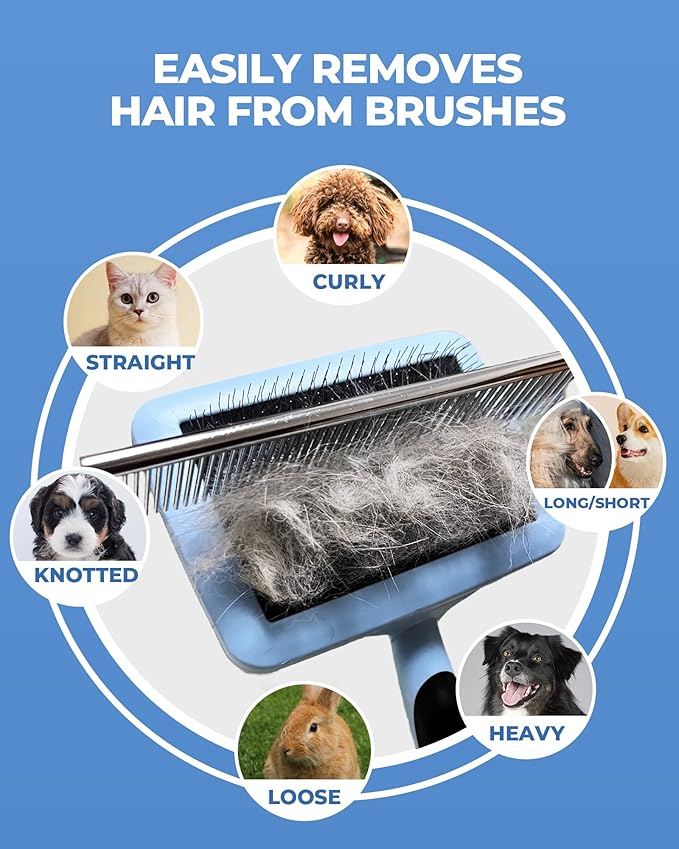 Dog Brush for Shedding Grooming,6 Pack Long-Pin Brush Set for Long Haired Dog Cat Goldendoodles Poodles Doodles Blue-Mewly Pet