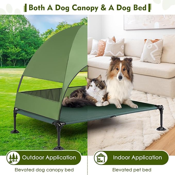 Upgraded Elevated Dog Bed with Canopy, Portable Raised Outdoor Dog Bed with Stable Anti-Slip Feet, Wider Shade Pet Bed Cot, Raised Dog Beds for Large Pets Camping, Indoor & Outdoor Use-Mewly Pet