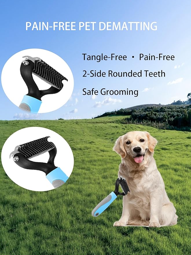6ps Dog Cat Brush Grooming Kitf, Dog Cat Brushes, Bath Brush, Dematting Rake and Comb, Nail Clipper, Nail File, Flea Comb (Blue 6 Kits)-Mewly Pet