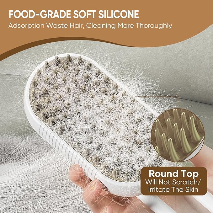 4-in-1 Cat Steam Brush for shedding – Self-Cleaning Comb for Long and Short Hair Cats and Dogs, Steam Pet Brush for Hair Removal, Vibrating Message, Grooming & Relaxation (White)-Mewly Pet