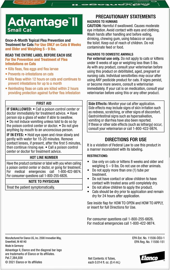 Advantage II Small Cat Vet-Recommended Flea Treatment & Prevention | Cats 5-9 lbs. | 6-Month Supply-Mewly Pet