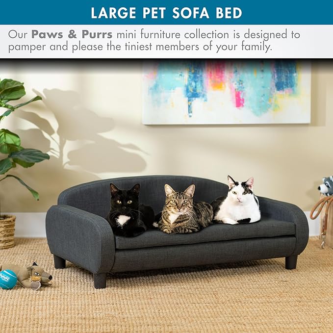 Paws & Purrs Multi-Cat Sofa Bed – 41.5″ Wide Elevated Pet Couch with 3″ Foam Mattress, Removable Machine-Washable Cover – Stylish Indoor Pet Furniture for Two or More Cats and Dogs, Gray-Mewly Pet