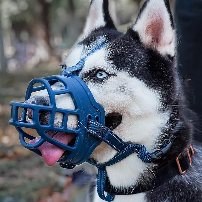 BARKLESS Dog Muzzle, Soft Basket Silicone Muzzle for Dogs to Prevent Biting and Chewing, Breathable Cage Mouth Cover for Training, Allows Drinking and Panting, Used with Collar-Mewly Pet