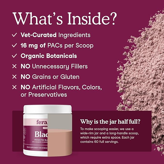 Fera Pets Bladder Support - Cranberry for Dogs & Cats - D-Mannose & Marshmallow Root - Urinary Tract Support - Supports Normal Urine pH - Boosts Immunity - 60 Scoops-Mewly Pet