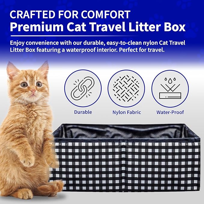 Pet Fit For Life - Vibrant Collapsible Travel Cat Litter Box - Portable, Foldable, Compact Design with Bonus Water Bowl - Ideal for Car & Camping - Reusable, Cats Safe - Black, (16"x12"x5")-Mewly Pet
