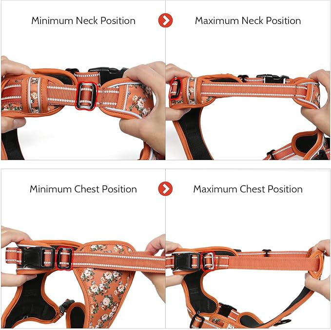 Timos Dog Harness, No Pull Dogs Harness 3 Snap Buckles Adjustable Reflective No Choke Pet Vest for Small Dog with Soft Padded Control Training Handle for Outdoor Training,Flower Orange, S-Mewly Pet