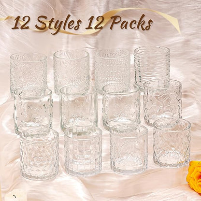 12pcs Assorted Votive Candle Holders - Clear Glass Tea Lights Candle Holder in Bulk, Tealight Candle Holder for Table Centerpiece Wedding Decor Home Decoration
