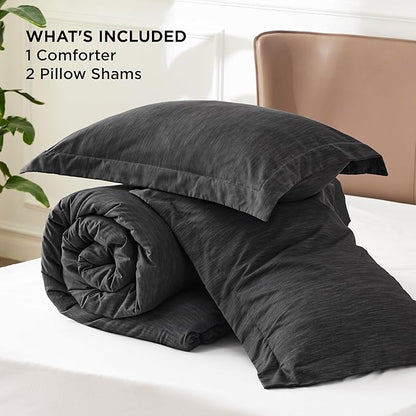 Bedsure Queen Comforter Set - Black Soft Bedding for All Seasons, Cationic Dyed Bed Set, 3 Pieces, 1 Queen Size Comforter (90"x90") and 2 Pillow Shams (20"x26"+2")