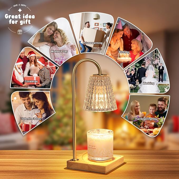 Hong-in Candle Warmer Lamp, Candle Lamp Warmer with Timer,Wax Melt Warmer,Crystal Candle Heater Lamp for Scented Wax, Elegant Home Decor, Clear Glass