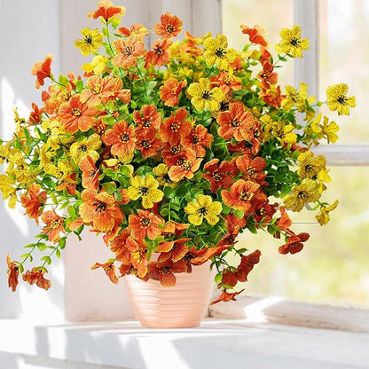 Artificial Flowers for Outdoor, UV Resistant Fake Silk Flowers, Realistic Faux Plants for Outside Indoor Porch Patio Window Box Planter Home Decor (16, Orange Yellow)