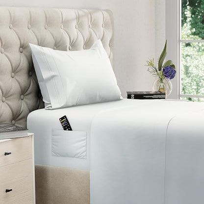 DREAMCARE Twin XL Sheet Sets – 3pcs Cooling Sheets – up to 15” Deep Pocket Twin XL Sheets Set – Hotel Luxury Sheets & Pillowcases – Superior Softness 100% Fine Microfiber with Side Pocket – White