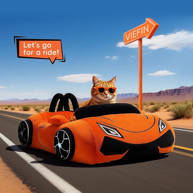 Cute Cat Beds Kitten Beds, Soft Small Dog Beds, Washable Pet Beds for Puppy and Kitty, Funny Supercar Cat Toys, 24 Inch-Mewly Pet
