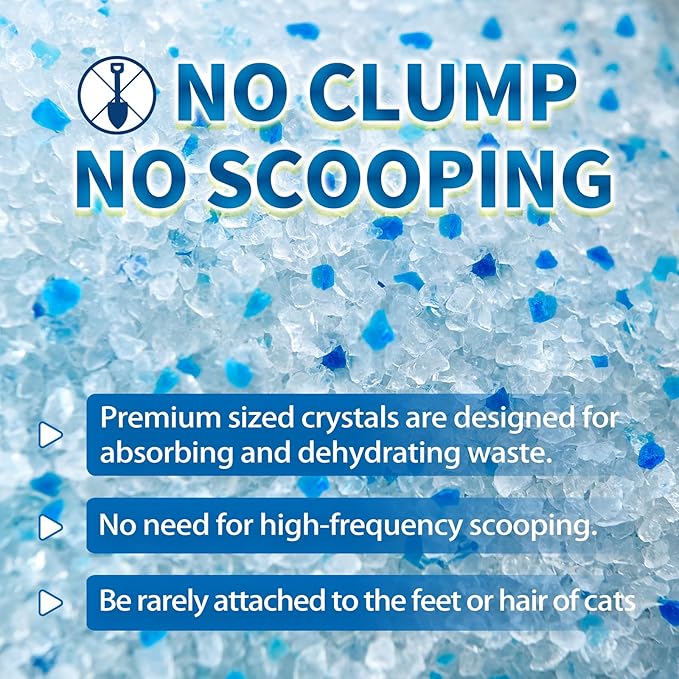Made4Pets Cat Litter Crystals, Non Clumping Cat Litter Odor Control Kitty Litter Non Clumping No scooping Low Dust, Low Tracking, Lightweight, Dehydrates Waste,– 8.6 lbs (2 x 4.3 lb Packs)-Mewly Pet