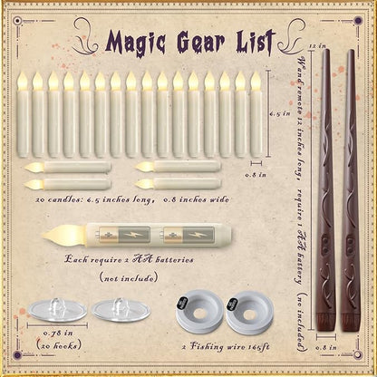 Homemory Hanging 20 Pcs Floating Candles with 2 Wand Remote and String, Flying Flameless LED Taper Candles Warm White Light, Battery Operated Window Candle for Halloween Christmas Party