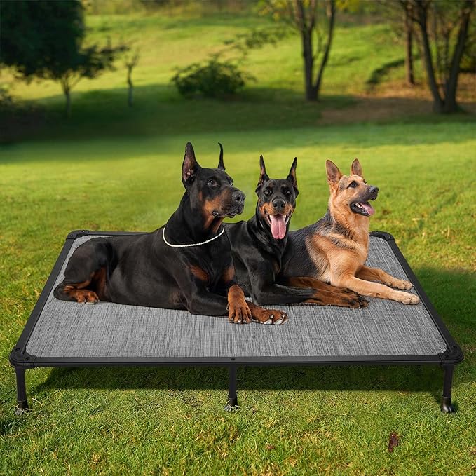 Veehoo Chew Proof Elevated Dog Bed - Cooling Raised Pet Cot- Rustless Aluminum Frame and Durable Textilene Mesh, Unique Designed No-Slip Feet for Indoor or Outdoor Use, Black Silver, XX Large-Mewly Pet