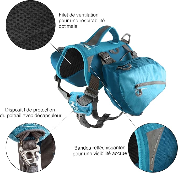 Kurgo Dog Saddlebag Backpack, Back Pack Dog Harness, Hiking Pack for Dogs, Packs for Pets to Wear, Camping & Travel Vest Harness, Reflective, Lightweight, Baxter Pack, for Medium & Large Pets-Mewly Pet