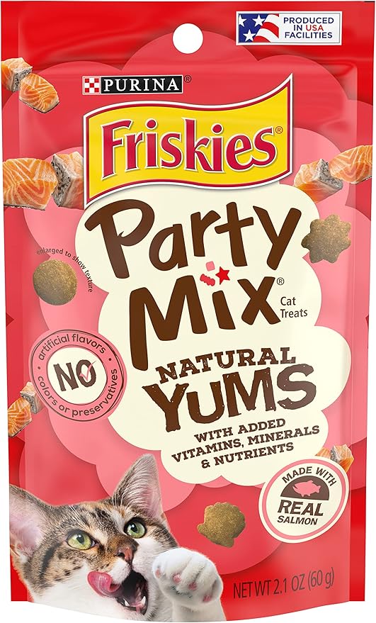 Purina Friskies Party Mix Cat Treats (Natural YUMS Salmon, 2.1 Ounce (Pack of 6))-Mewly Pet
