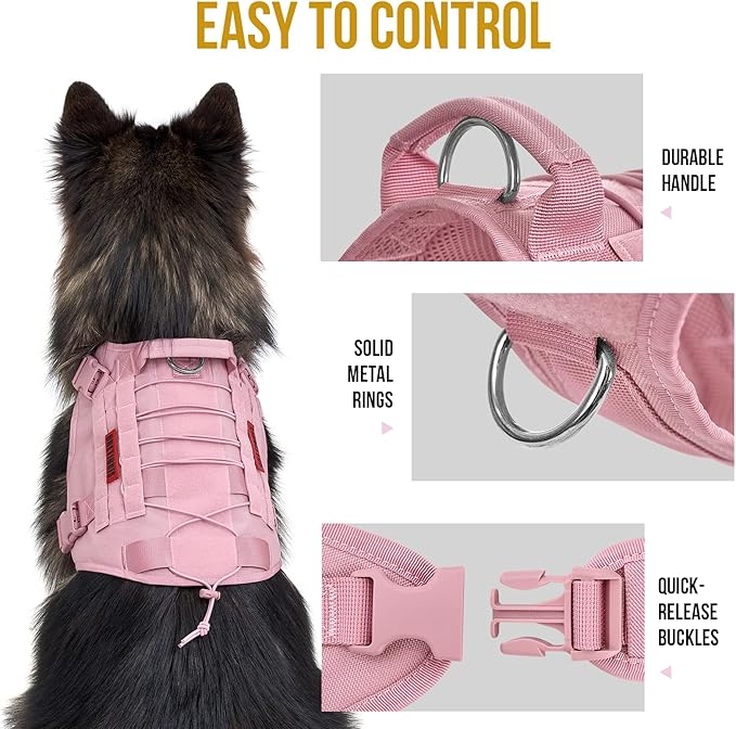 OneTigris Pink Dog Harness Leash Collar Set,Adjustable Dog Vest Harness for Walking Hiking Training(Medium)-Mewly Pet